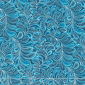 Cat-i-tude - Singing the Blues Feather Frolic Teal Pearlized Yardage