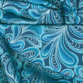 Cat-i-tude - Singing the Blues Feather Frolic Teal Pearlized Yardage