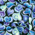 Cat-i-tude - Singing the Blues Swirling Hearts Black Pearlized Yardage