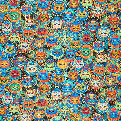 Cats - Bright Cat Sugar Skulls Multi Yardage