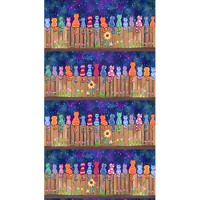 Cats - Colorful Cats on a Fence 11" Stripe Multi Yardage