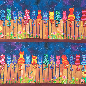Cats - Colorful Cats on a Fence 11" Stripe Multi Yardage