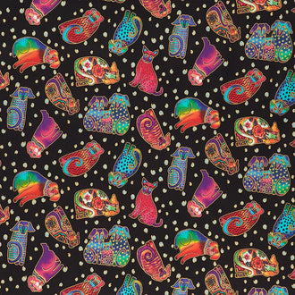 Kindred Canines - Tossed Dogs Black Metallic Yardage