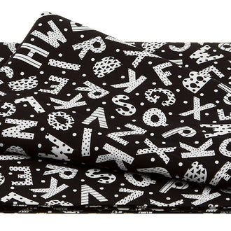Black & White with a Touch of Bright - Tossed Alphabet Black/Multi 2 Yard Cut