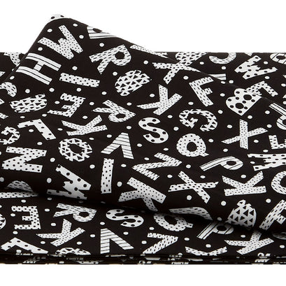 Black & White with a Touch of Bright - Tossed Alphabet Black/Multi 2 Yard Cut