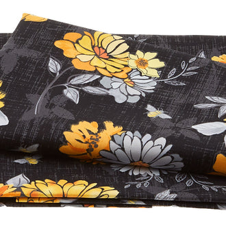 Mellow Yellow - Large Floral Black 2 Yard Cut