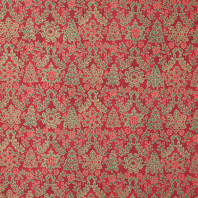 Holiday Flourish - Snow Flower Gold Colorstory Damask Crimson Metallic Yardage