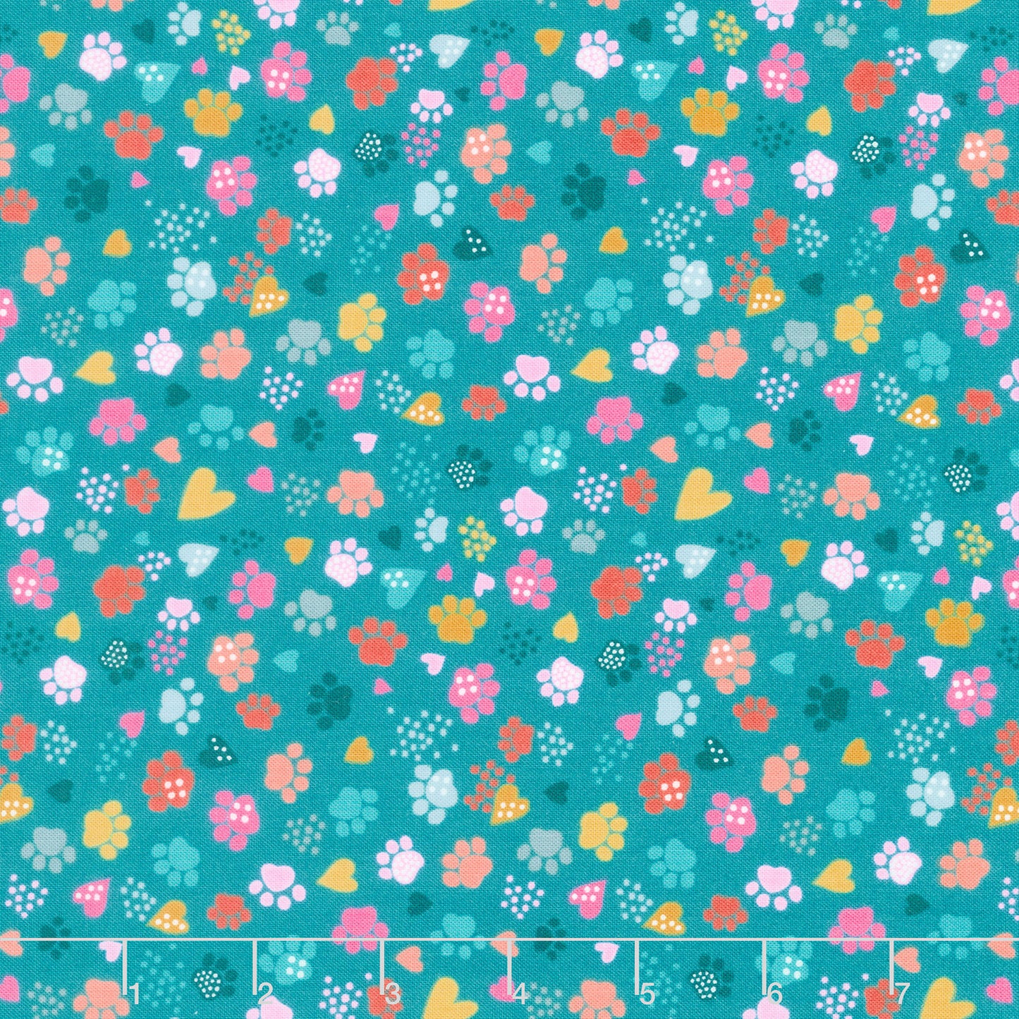 Whiskers - Pawsome Prints Teal Yardage Primary Image