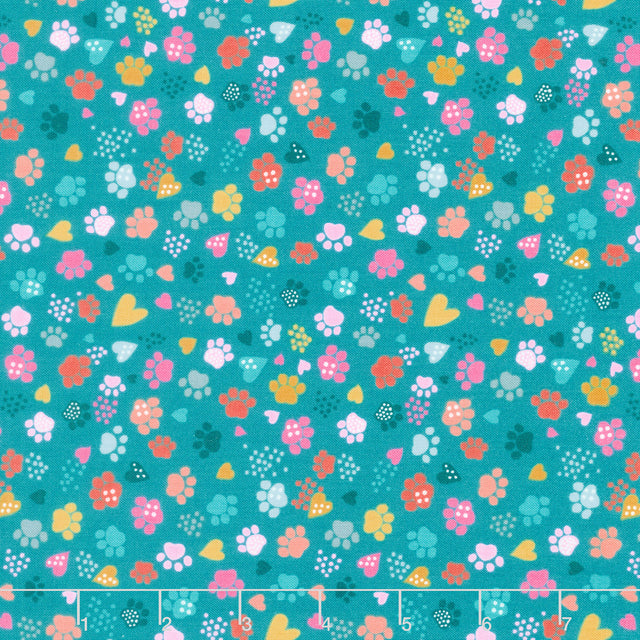 Whiskers - Pawsome Prints Teal Yardage Primary Image