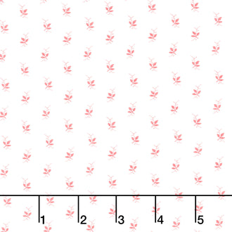Franny’s Flowers - Mini Leaves White/Pink Yardage