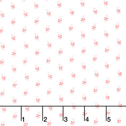 Franny’s Flowers - Mini Leaves White/Pink Yardage
