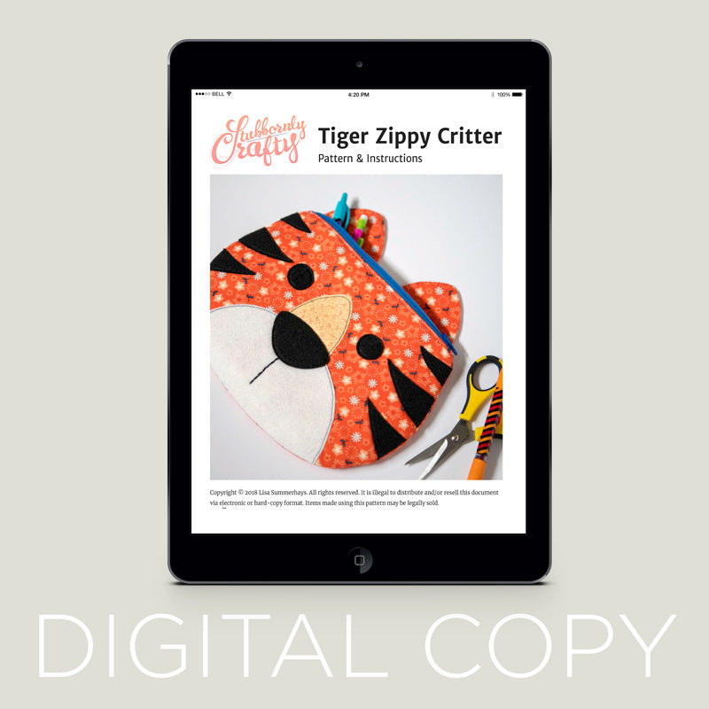 Digital Download - Tiger Zippy Critter Pouch Pattern Primary Image