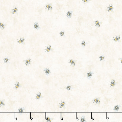 Lemon Bouquet - Tossed Small Bee Beige Digitally Printed Yardage