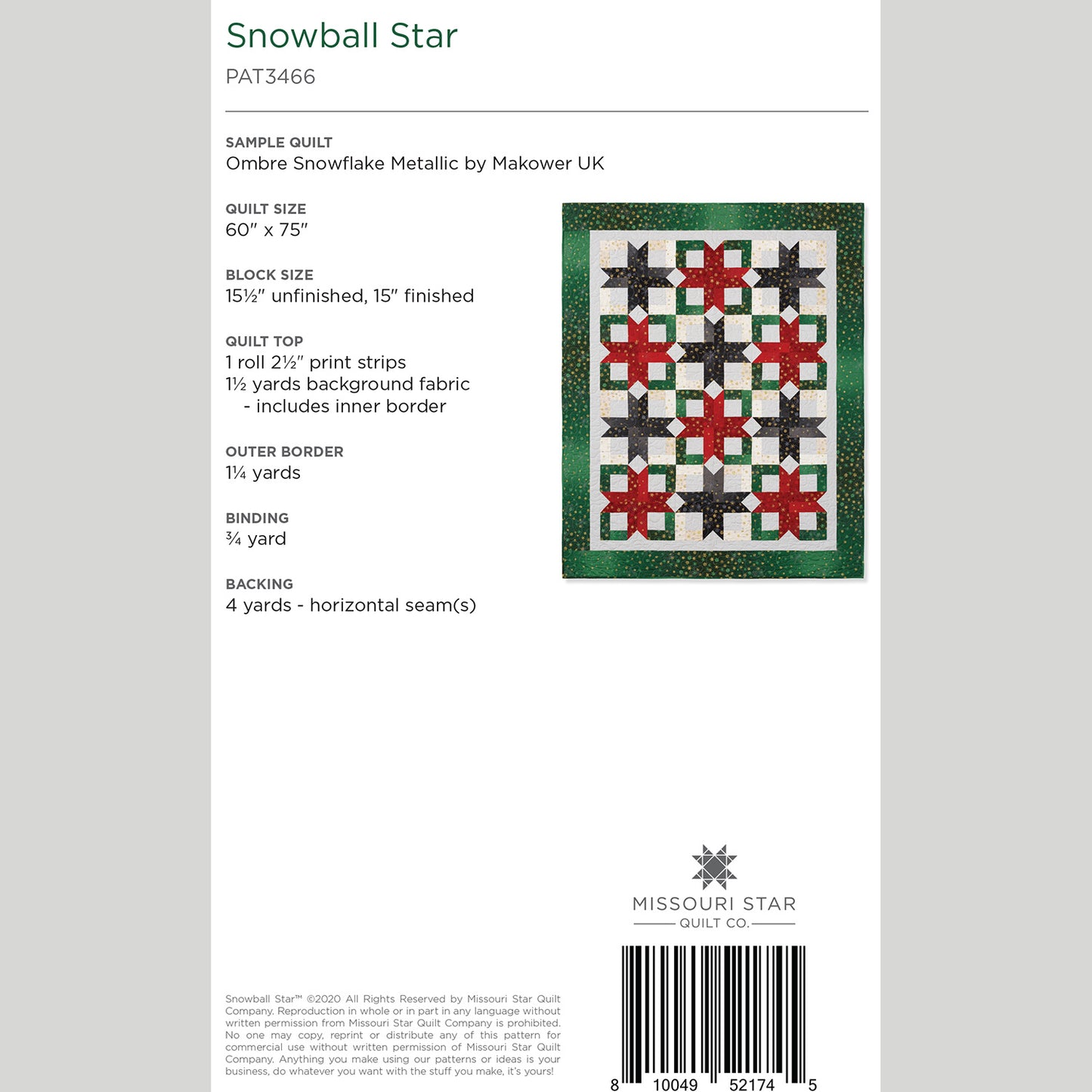 Digital Download - Snowball Star Quilt Pattern by Missouri Star Alternative View #1