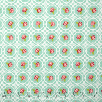 Hello Gorgeous - Gorgeous Rose Grid Mint Yardage