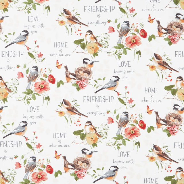 Blessed By Nature - Birds and Flowers Cream Yardage Primary Image