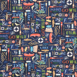 Lake House (Robert Kaufman) - Fishing Text Navy Yardage Primary Image