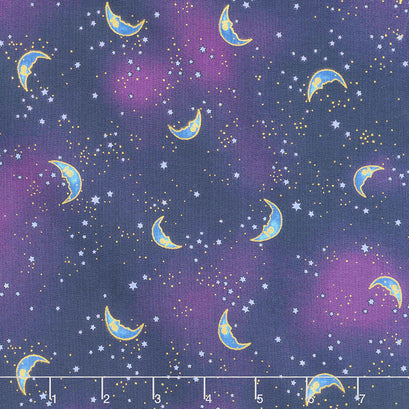Celestial Magic - Moons Dark Purple Metallic Yardage