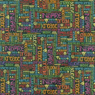 Celestial Magic - Words Black Yardage