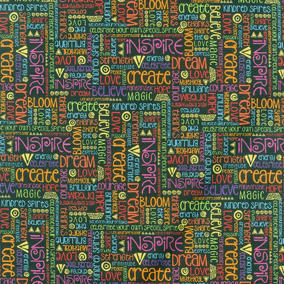 Celestial Magic - Words Black Yardage