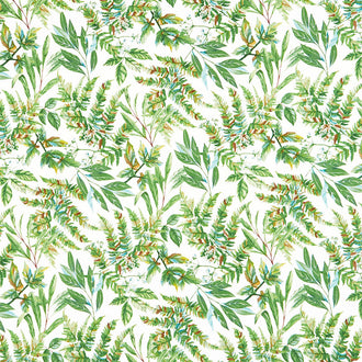 Morning Blossom - Fern Toss White/Green Yardage