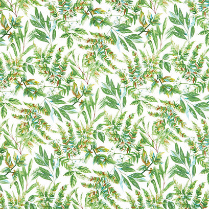 Morning Blossom - Fern Toss White/Green Yardage
