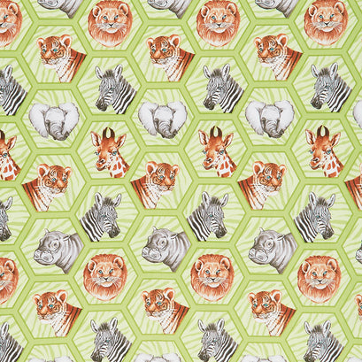 Baby Safari - Little Hexie Animals Green Multi Yardage