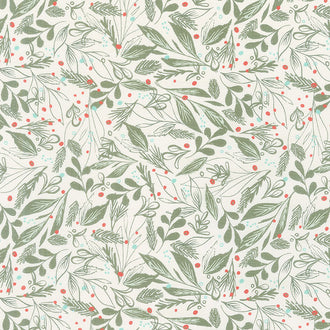 Cheer and Merriment - Winter Foliage Natural Yardage