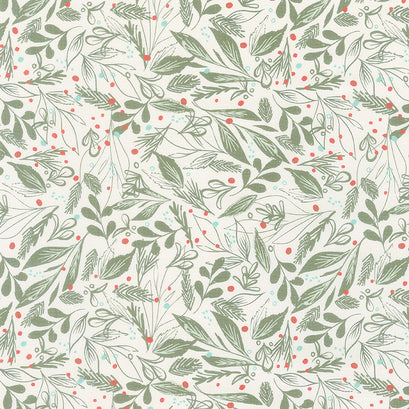 Cheer and Merriment - Winter Foliage Natural Yardage