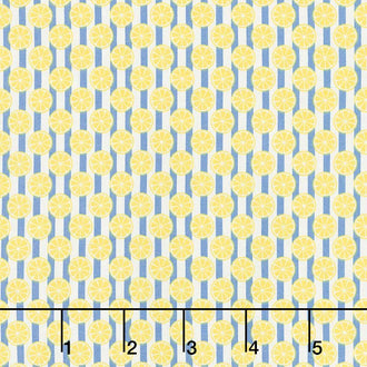 Cherry Lemonade - Lemon Slices Blue Yardage