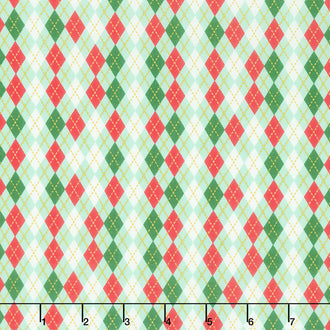 Christmas Adventure - Argyle Sweetmint Metallic Yardage