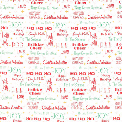Christmas Adventure - Holiday Phrases White Metallic Yardage