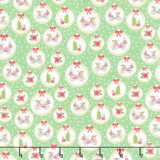 Christmas Adventure - Ornaments Green Smoothie Metallic Yardage