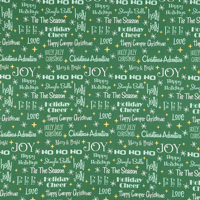 Christmas Adventure - Phrases Green Metallic Yardage