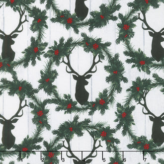 Christmas Cabin - Deer Heads and Wreaths Yardage