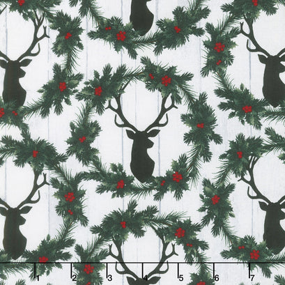 Christmas Cabin - Deer Heads and Wreaths Yardage