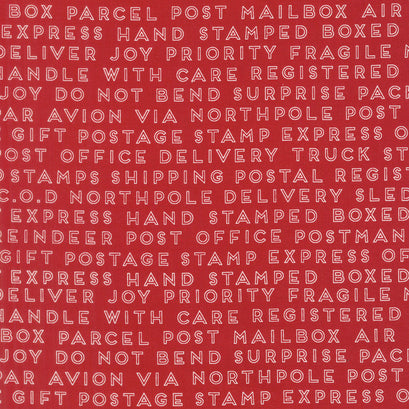 Christmas Delivery - Text Red Yardage