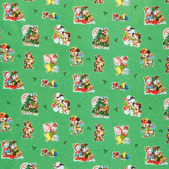 Christmas Joy - Vintage Christmas Animals Green Yardage