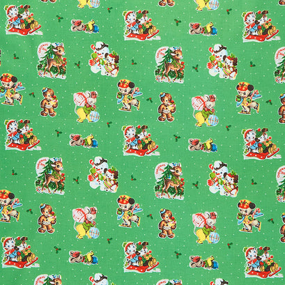 Christmas Joy - Vintage Christmas Animals Green Yardage