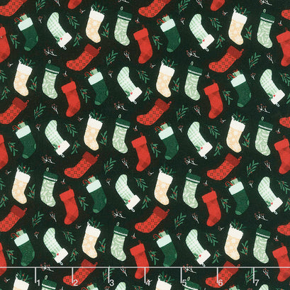 Christmas Traditions - Stockings Black Yardage