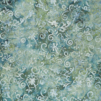 Coastal Getaway Batiks - Lotus Flowers Green Yardage