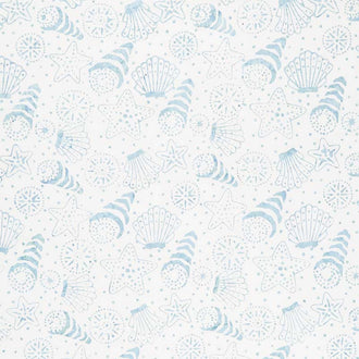 Coastal Getaway Batiks - Seashells Blue on Natural Yardage