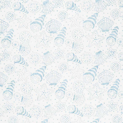 Coastal Getaway Batiks - Seashells Blue on Natural Yardage