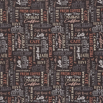 Coffee Connoisseur - Coffee Text Black Yardage