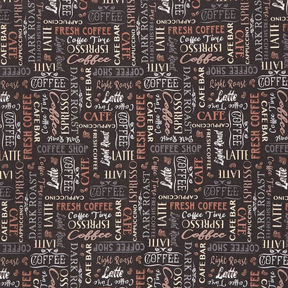 Coffee Connoisseur - Coffee Text Black Yardage