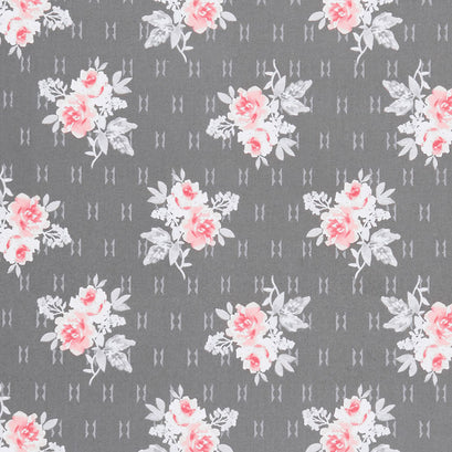 Colette - Small Rose Bouquets Dark Grey Yardage
