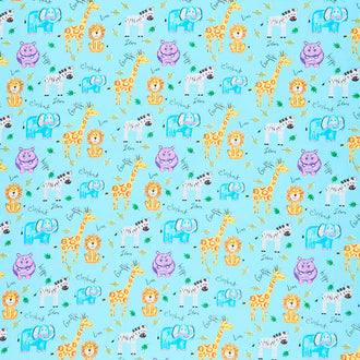 Colorful Friends - Animals Blue Yardage