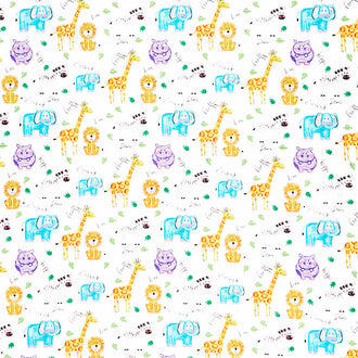 Colorful Friends - Animals White Yardage