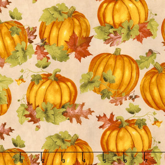 Colors of Fall - Pumpkins and Leaves Tan Yardage