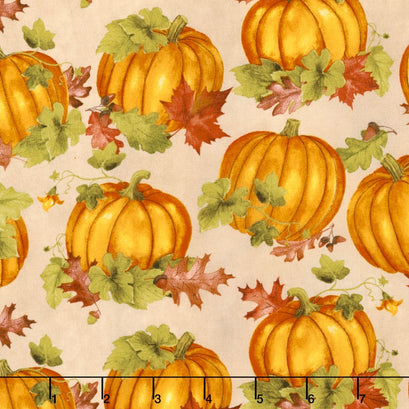 Colors of Fall - Pumpkins and Leaves Tan Yardage